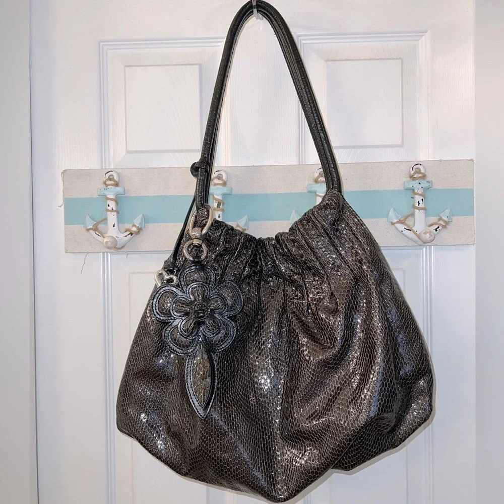 Brighton Breelan Python Snake Embossed Leather Hobo Bag
